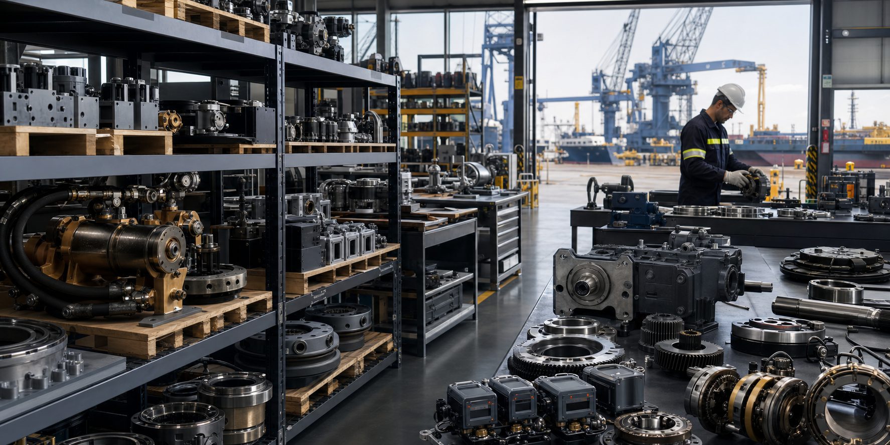 Port workshop stocked with industrial and marine spare parts